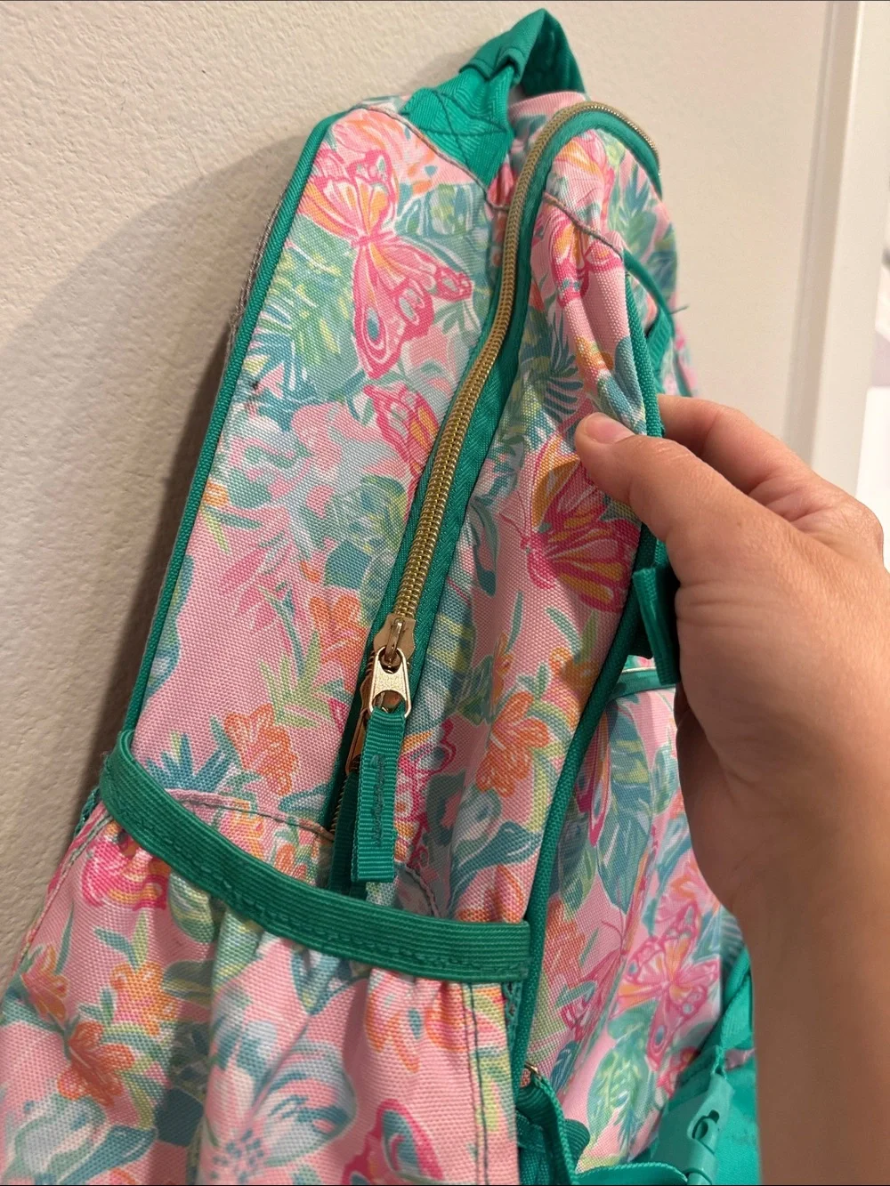 Lilly Pulitzer x Pottery Barn Butterfly Print Backpack Pink Teal Gold Zipper